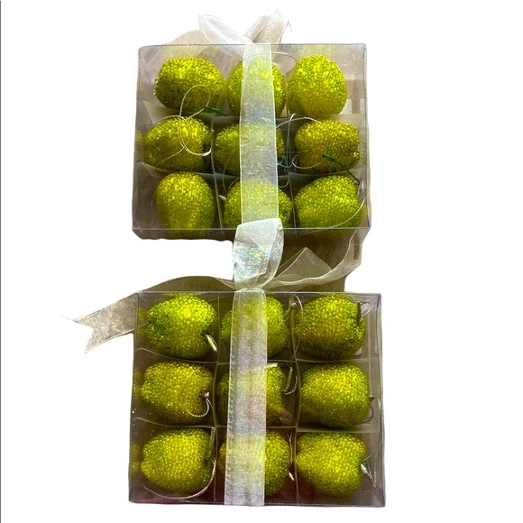 Christmas Beaded Ornaments Green Apple 18 Count Sparkling Holiday Decor Shiny - Picture 1 of 5